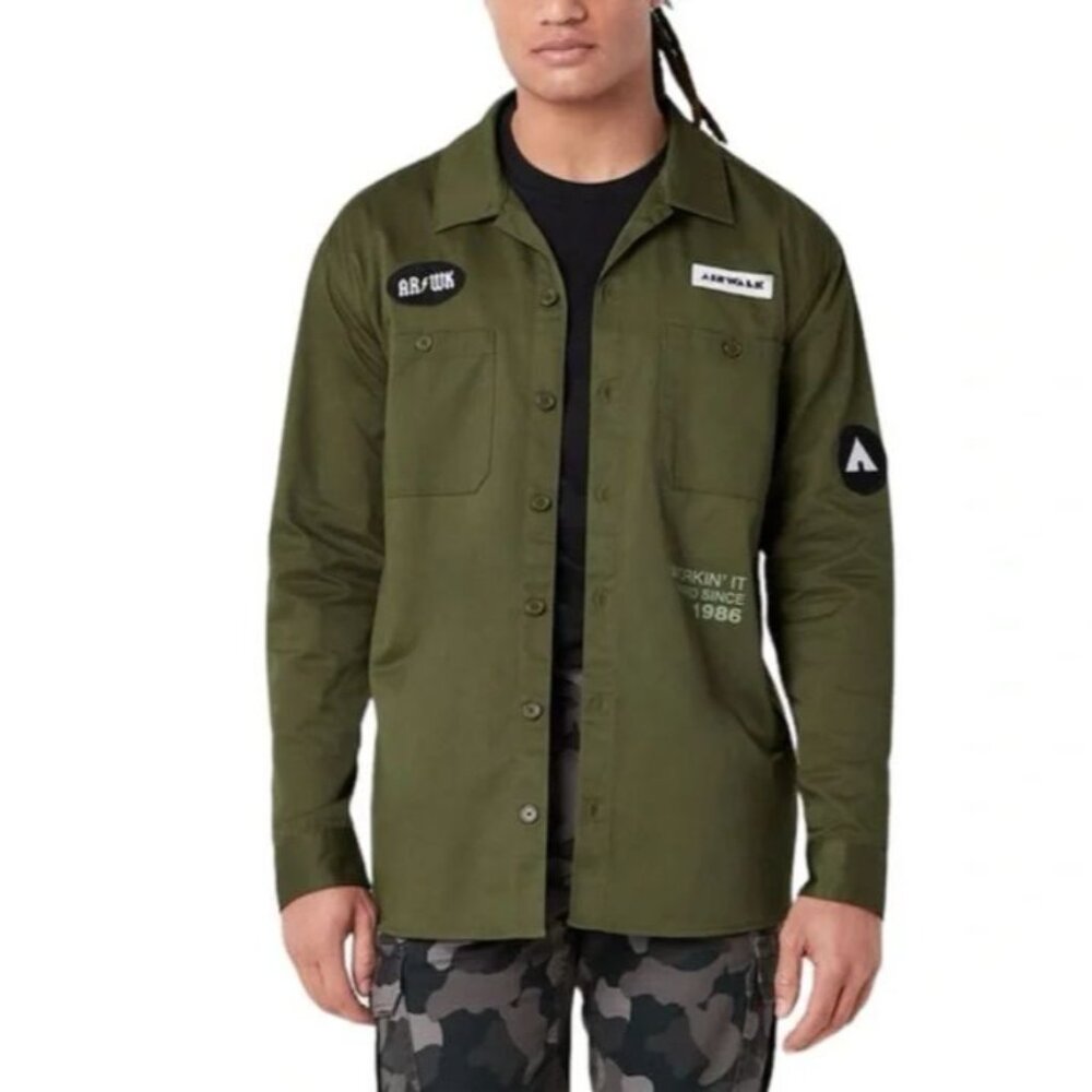 Airwalk Mens Long Sleeve Button-Down Shirt, Medium, Green